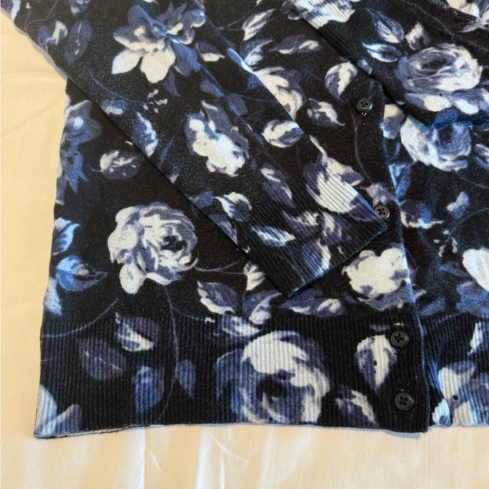 Black Floral Open Blazer Jacket with Blue Rose Print - Picture 10 of 10